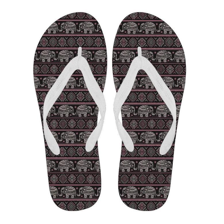 Red Elephant Aztec Pattern Print Men & Women Flip Flops