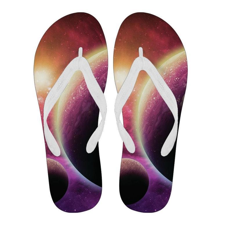 Red Galaxy Space Moon Earth Print Men & Women Flip Flops