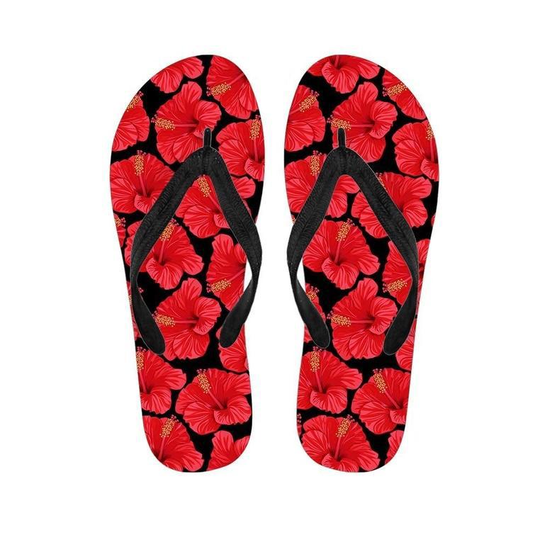 Red Hibiscus Flower Hawaiian Print Men's Flip Flops