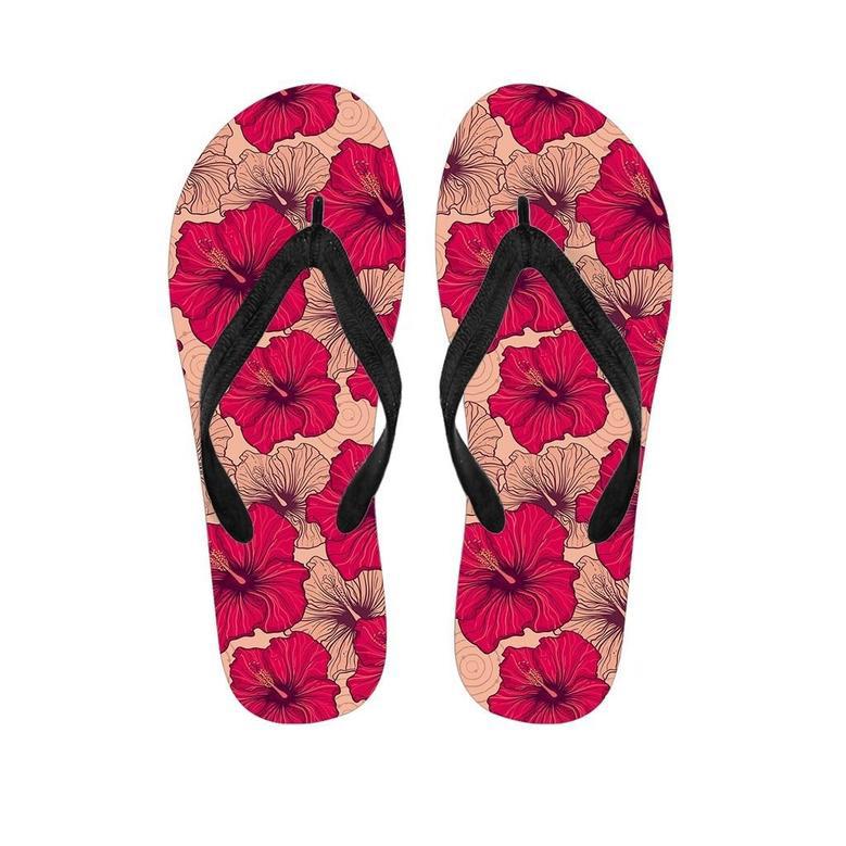 Red Hibiscus Flower Print Men's Flip Flops