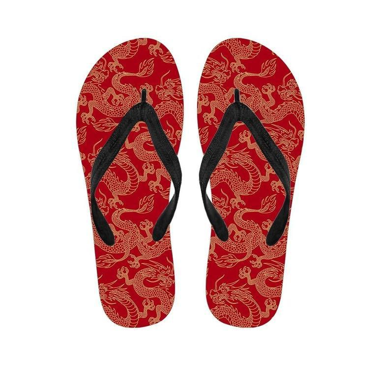 Red Oriental Chinese Dragon Men's Flip Flops