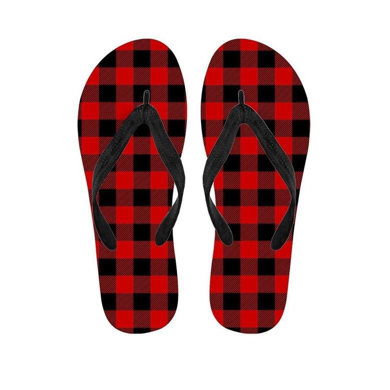 Red Plaid Men's Flip Flops