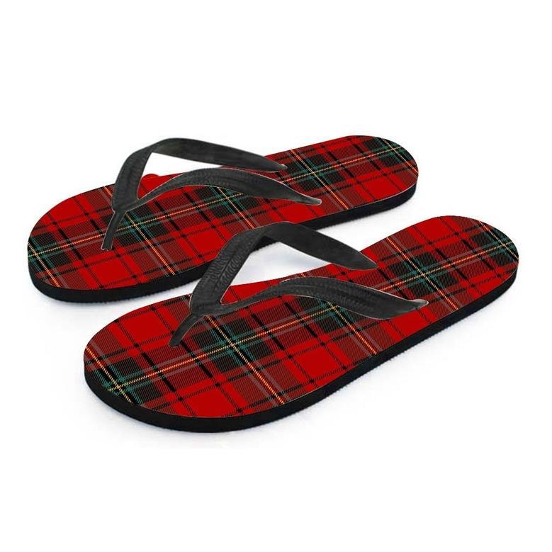 Red Plaid Tartan Men's Flip Flops