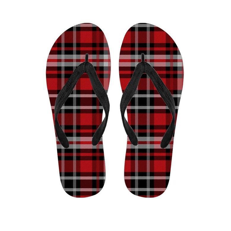 Red Plaid Tartan Print Men's Flip Flops