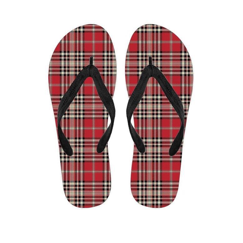 Red Plaid Tartan Scottish Men's Flip Flops