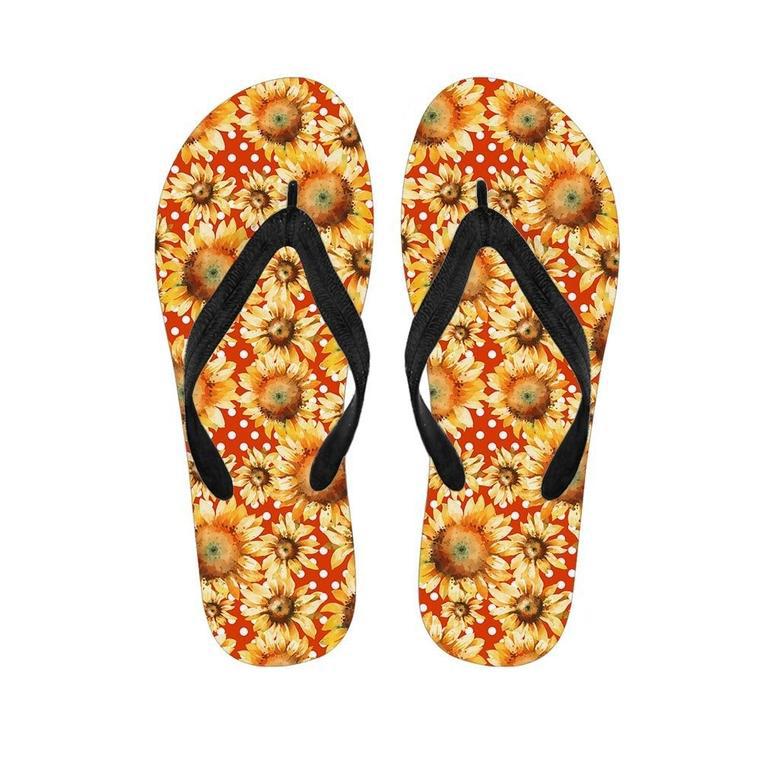 Red Polka Dot Sunflower Men's Flip Flops