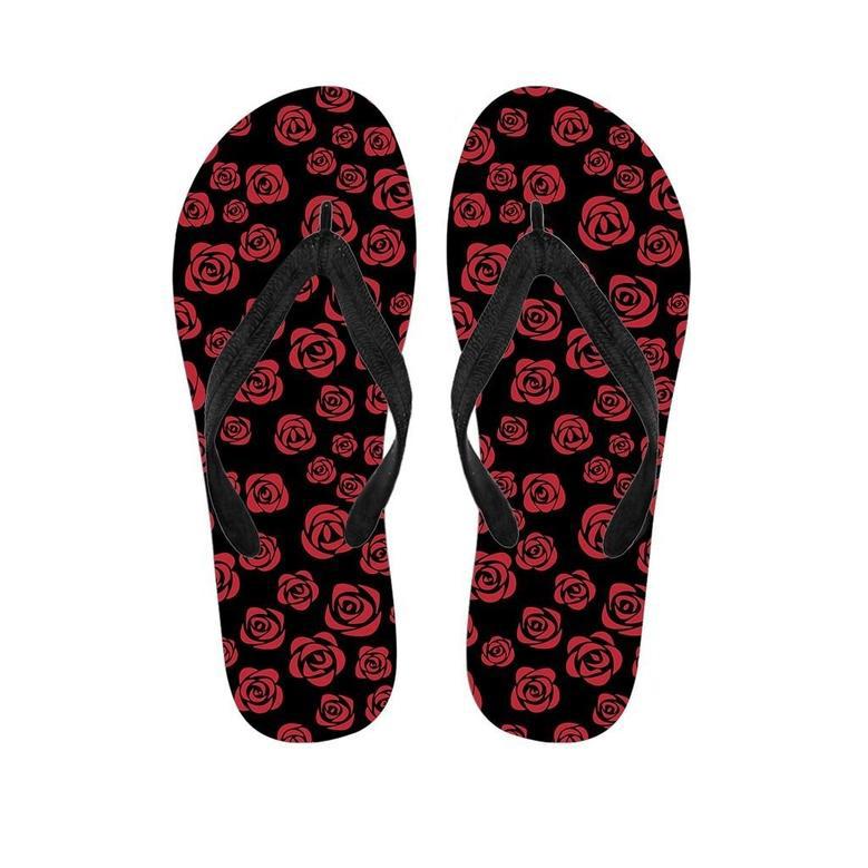 Red Rose Floral Doodle Men's Flip Flops