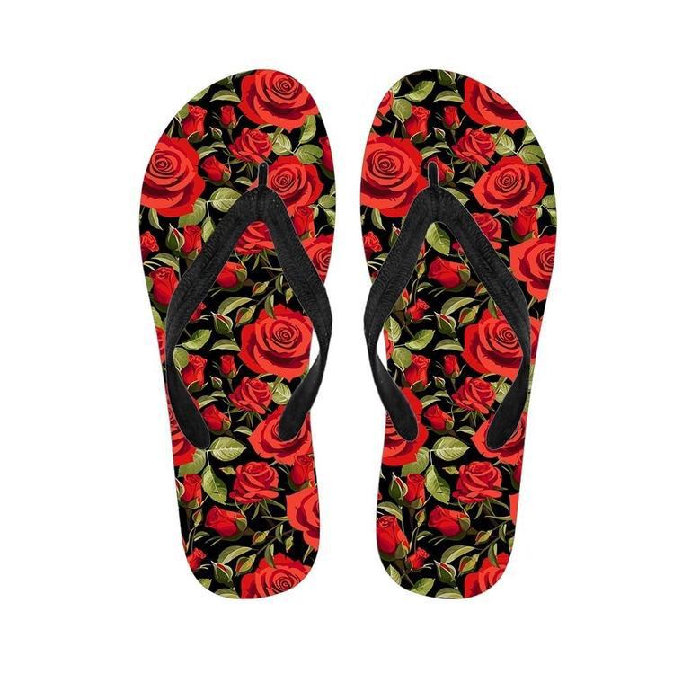 Red Rose Floral Men's Flip Flops