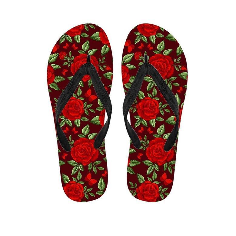 Red Rose Flower Men's Flip Flops