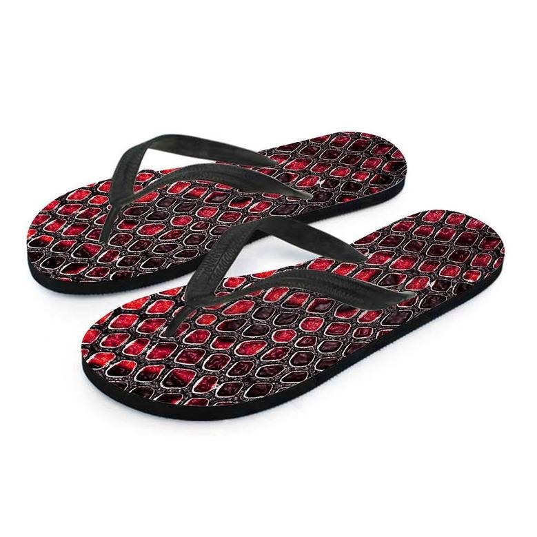 Red Snakeskin Print Men's Flip Flops