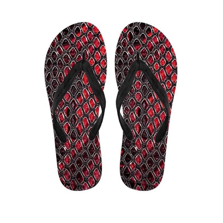 Red Snakeskin Print Men's Flip Flops