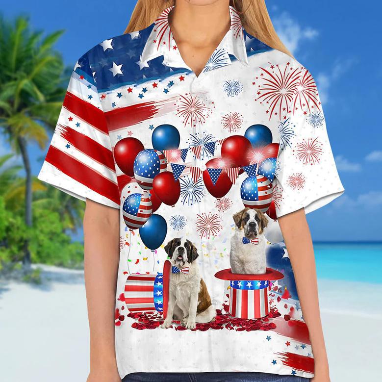 Saint Bernard Independence Day Hawaiian Shirt, Dog Hawaii Beach Shirt Short Sleeve For Of July