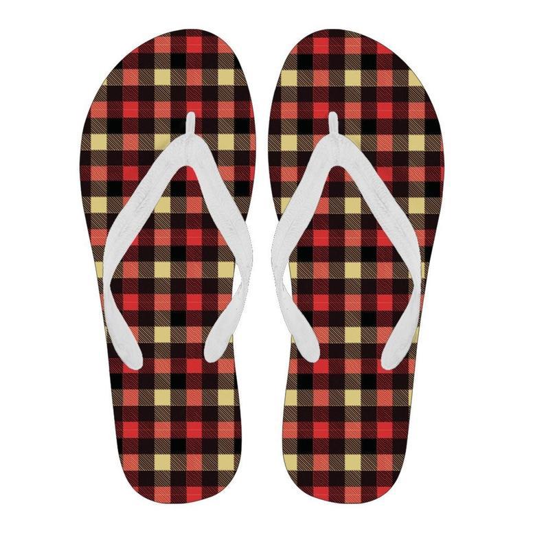 Scottish Tartan Red Yellow Plaid Men & Women Flip Flops