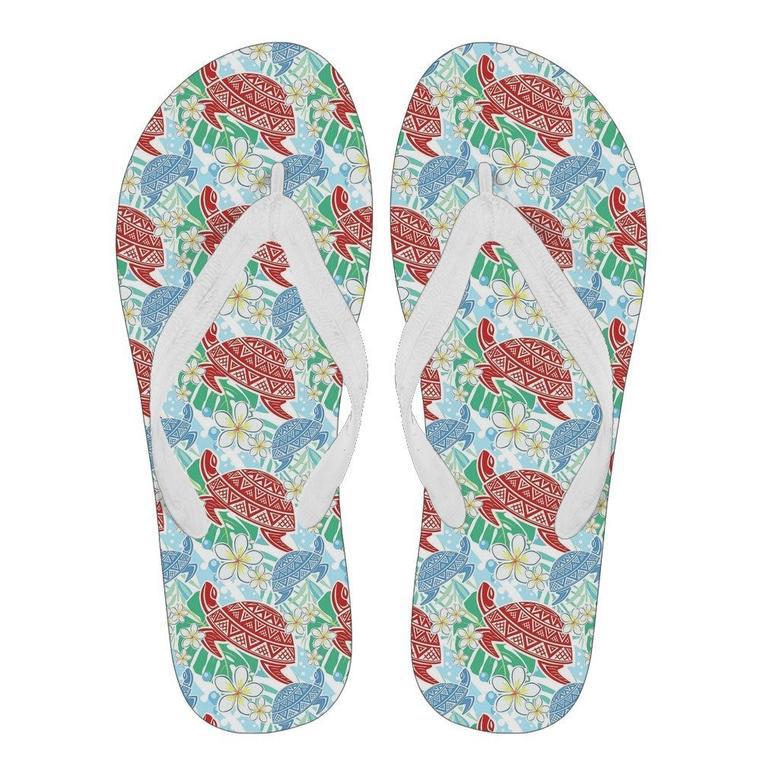 Sea Turtle Floral Hawaiian Pattern Print Men & Women Flip Flops