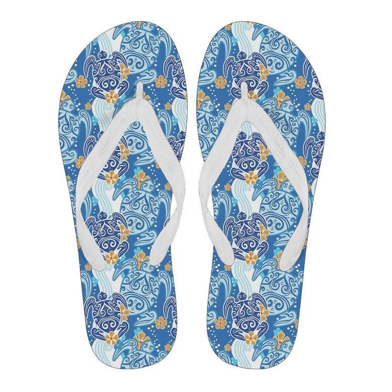 Sea Turtle Hawaiian Blue Pattern Print Men & Women Flip Flops