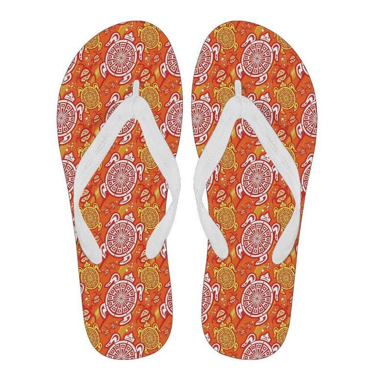 Sea Turtle Hawaiian Orange Pattern Print Men & Women Flip Flops