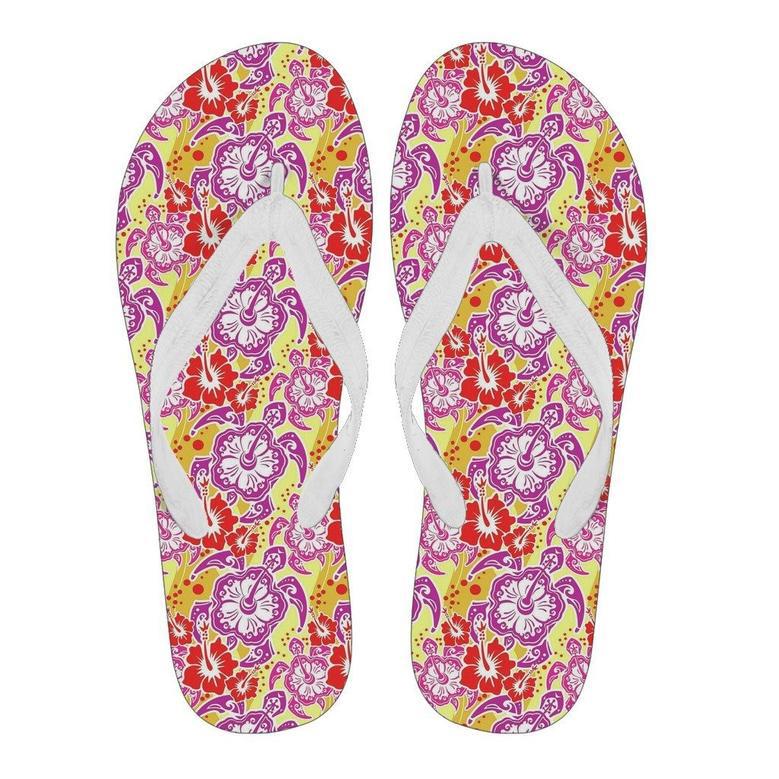 Sea Turtle Red Hibiscus Hawaiian Pattern Print Men & Women Flip Flops