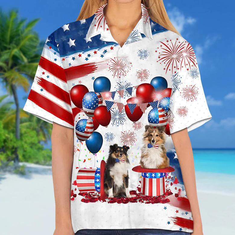 Shetland Sheepdog Independence Day Hawaiian Shirt, Dog Hawaii Beach Shirt Short Sleeve For Of July