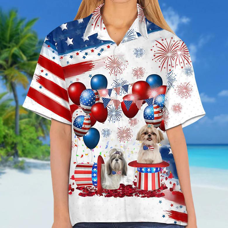 Shih Tzu Independence Day Hawaiian Shirt, Dog Hawaii Beach Shirt Short Sleeve For Of July