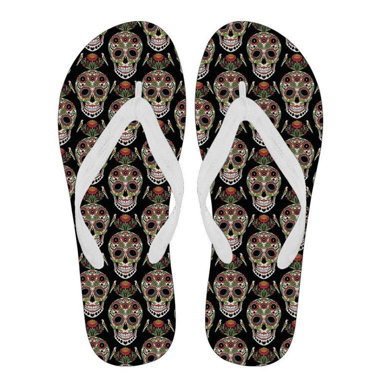 Skeleton Floral Rose Sugar Skull Girly Pattern Print Men & Women Flip Flops