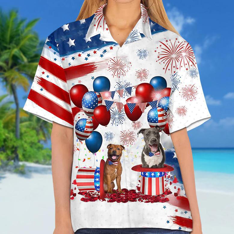 Staffordshire Bull Terrier Independence Day Hawaiian Shirt, Dog Hawaii Beach Shirt Short Sleeve For Of July