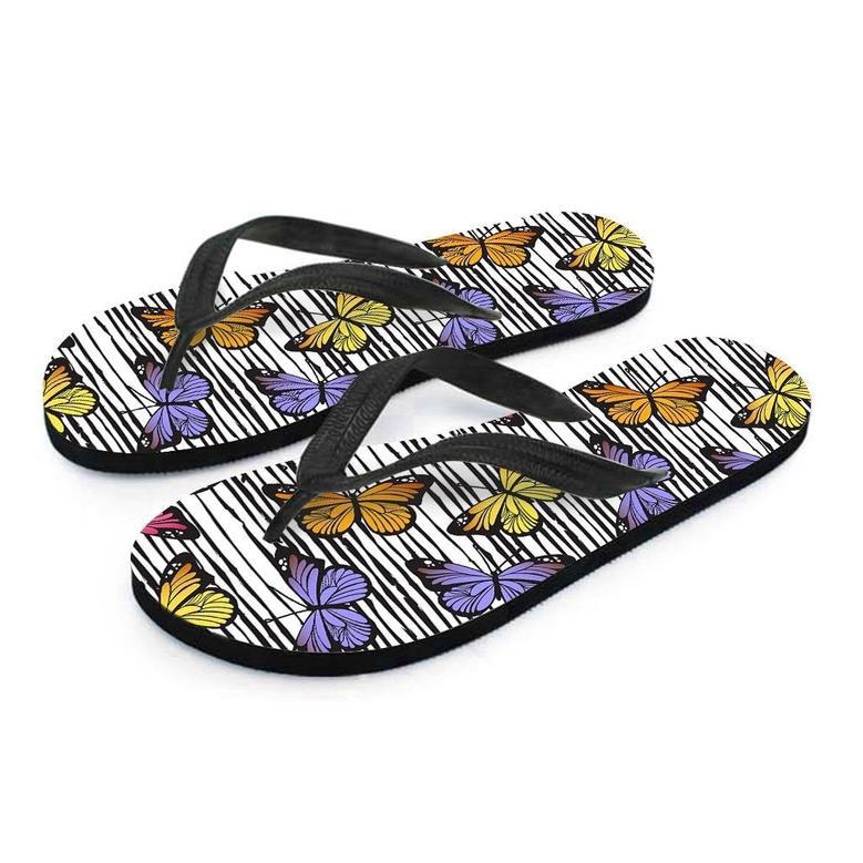 Striped Butterfly Print Men's Flip Flops