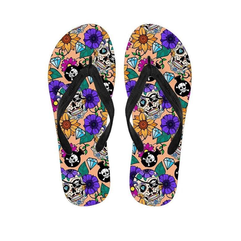 Sugar Skull Flower Men's Flip Flops