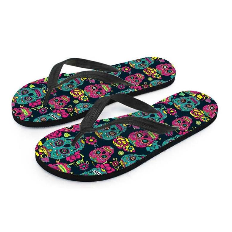 Sugar Skull Print Men's Flip Flops