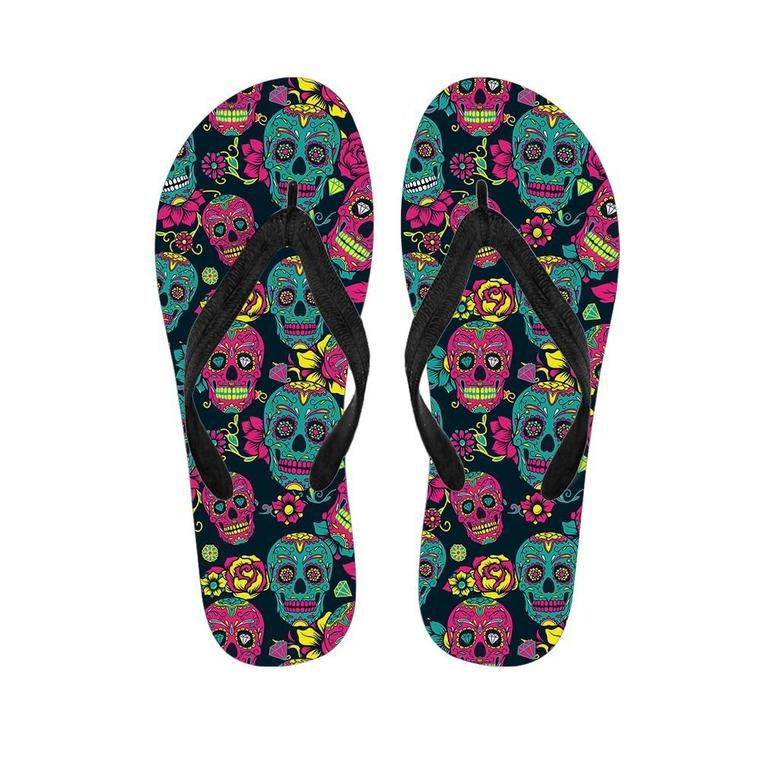 Sugar Skull Print Men's Flip Flops