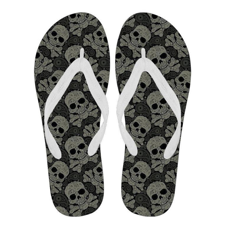 Sugar Skull Skeleton Girly Paisley Pattern Print Men & Women Flip Flops