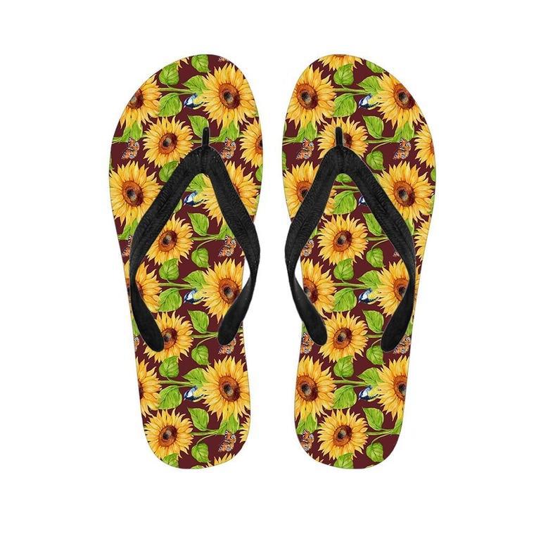 Sunflower With Bird And Butterfly Men's Flip Flops