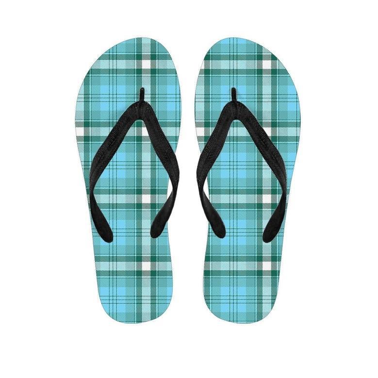 Tartan Aqua Blue Plaid Men's Flip Flops