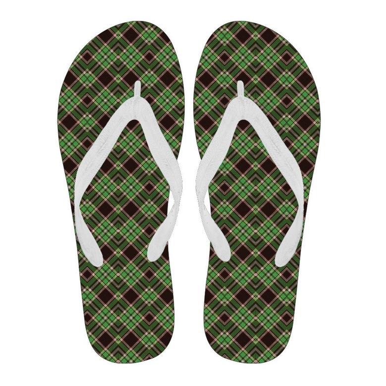 Tartan Scottish Brown Green Plaid Men & Women Flip Flops