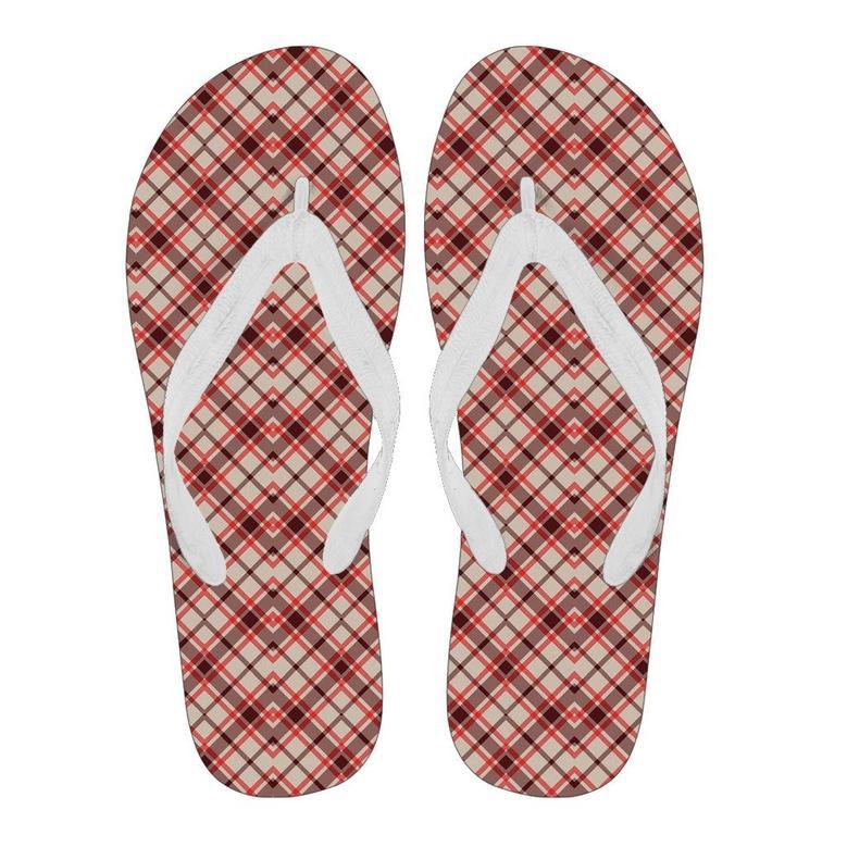 Tartan Scottish Red Brown Beige Plaid Men & Women Flip Flops