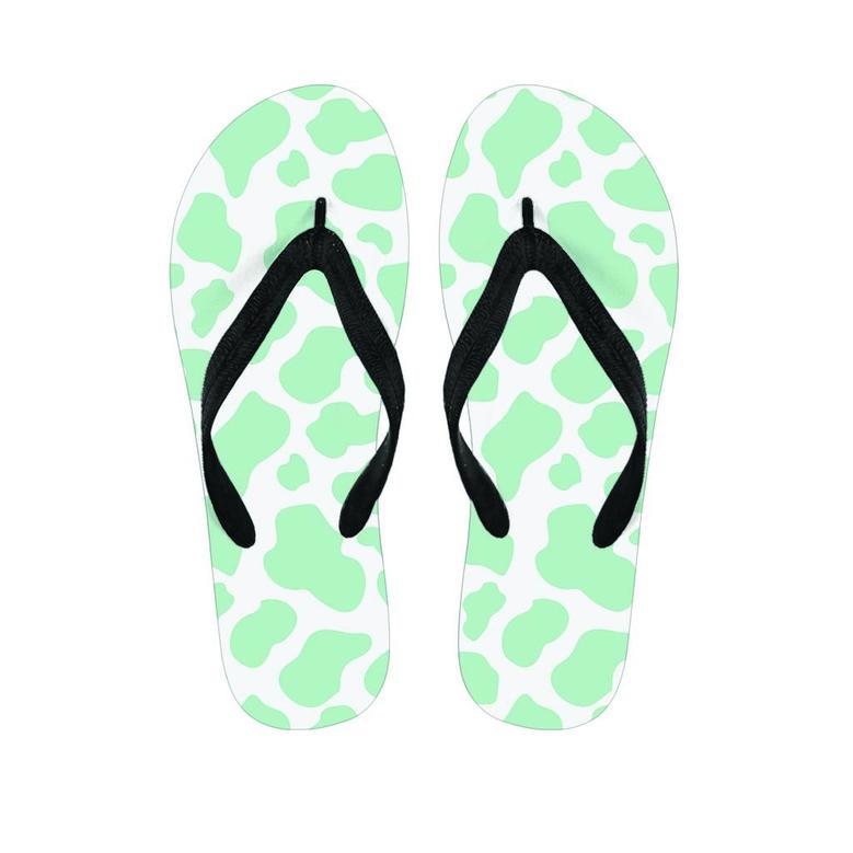 Teal And White Cow Print Men's Flip Flops