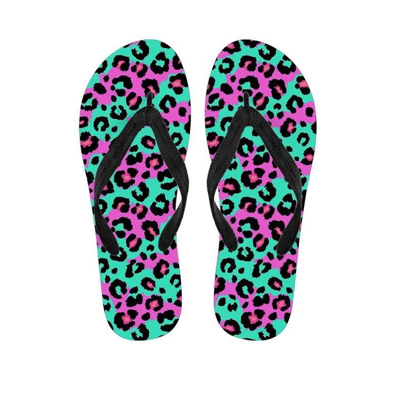 Teal Pink Leopard Men's Flip Flops