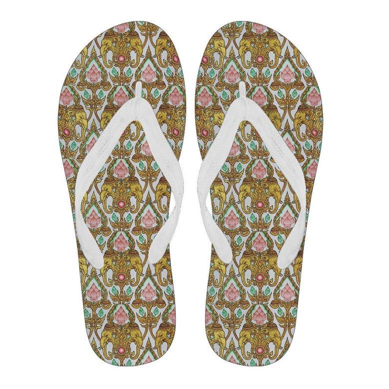 Thai Lotus Elephant Print Men & Women Flip Flops