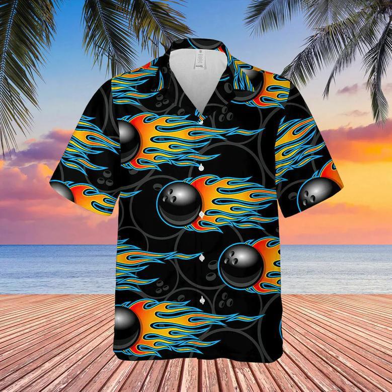 The Fire Bowling Black Unisex Hawaiian Shirt, Bowling shirt, Gift for Bowling lovers