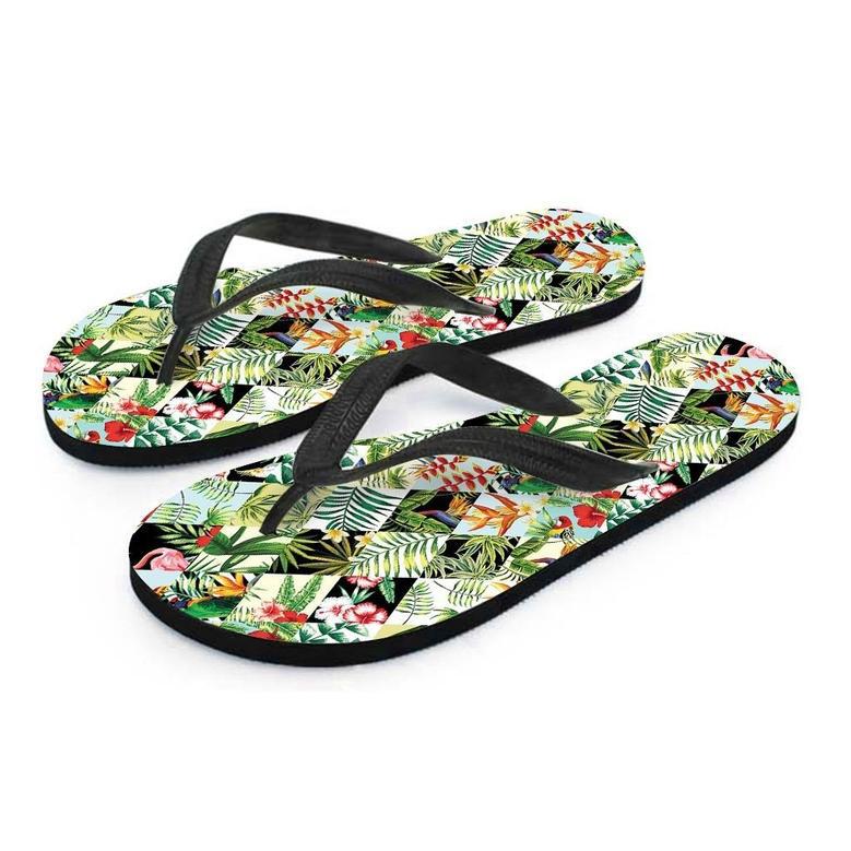 Tropical Bird Patchwork Print Men's Flip Flops