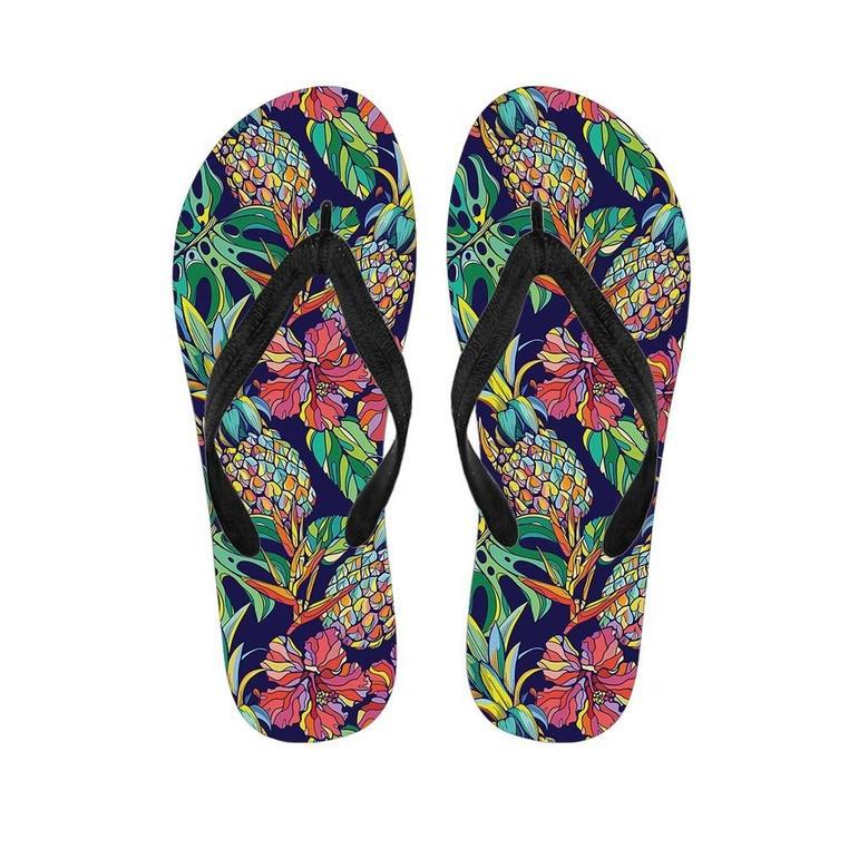 Tropical Floral Pineapple Print Men's Flip Flops