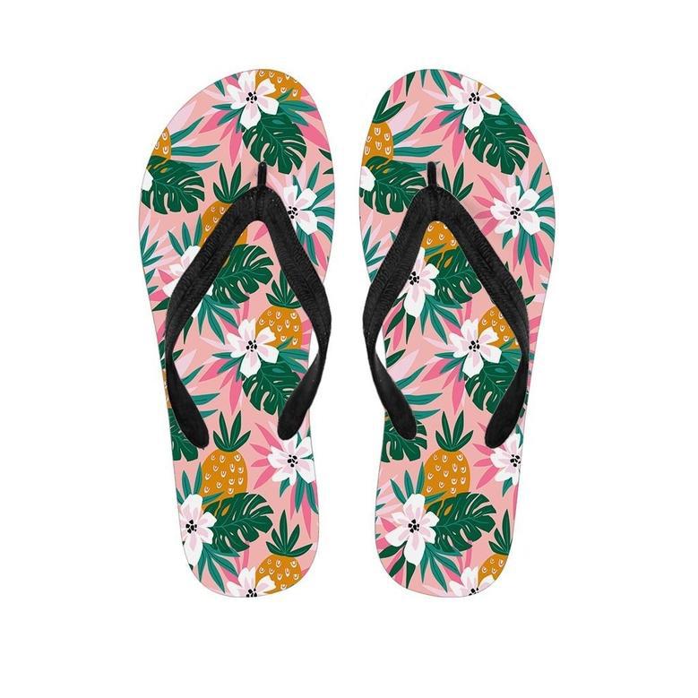 Tropical Flower Hawaiian Pineapple Print Men's Flip Flops