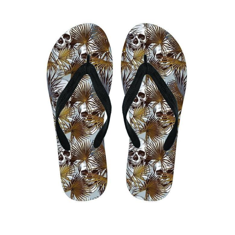 Tropical Leaf Skull Men's Flip Flops