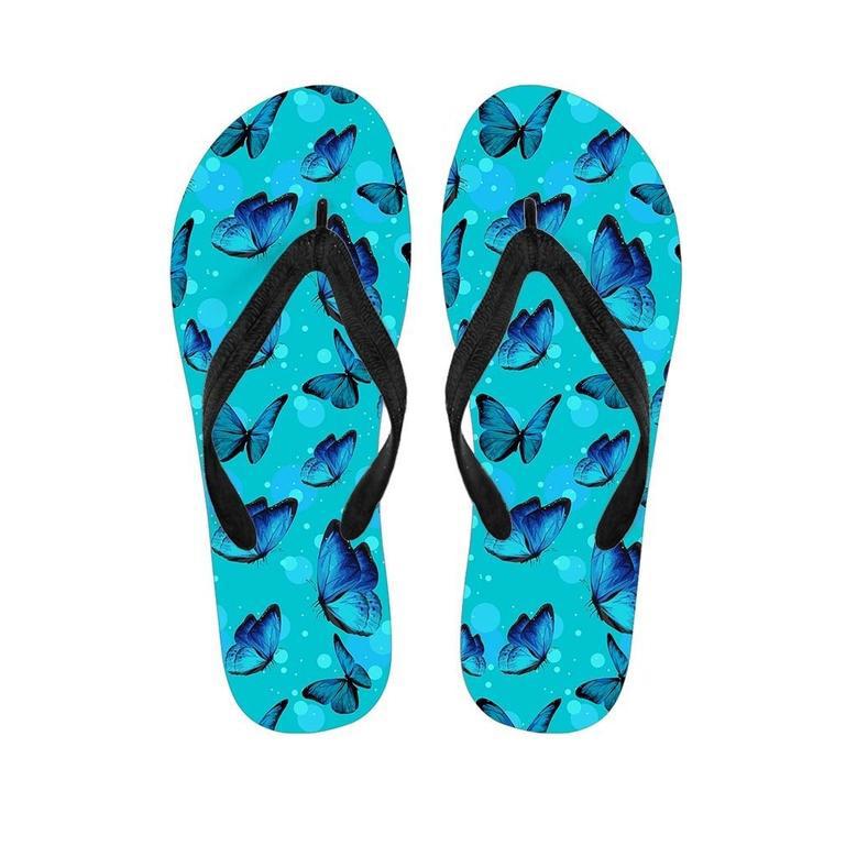 Turquoise Bubble Butterfly Print Men's Flip Flops