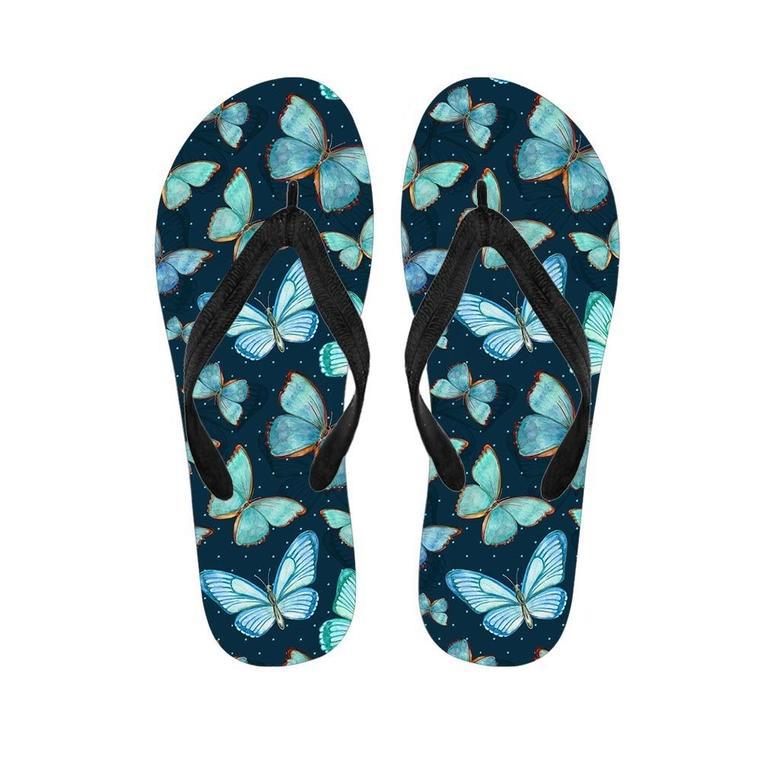 Turquoise Butterfly Print Men's Flip Flops