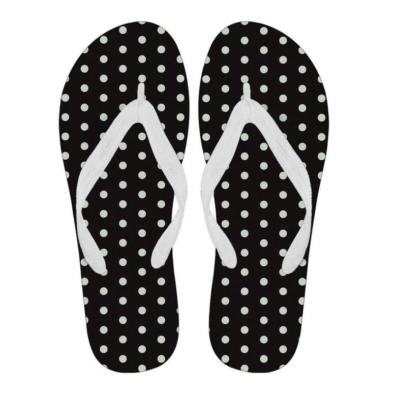 Vintage Black White Polka Dot Pattern Print Men & Women Flip Flops