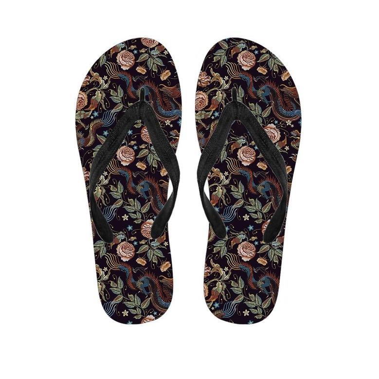 Vintage Chinese Dragon Floral Print Men's Flip Flops