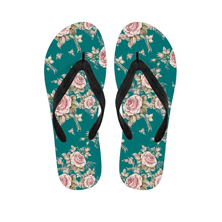 Vintage Watercolor Pink Rose Flower Print Men's Flip Flops