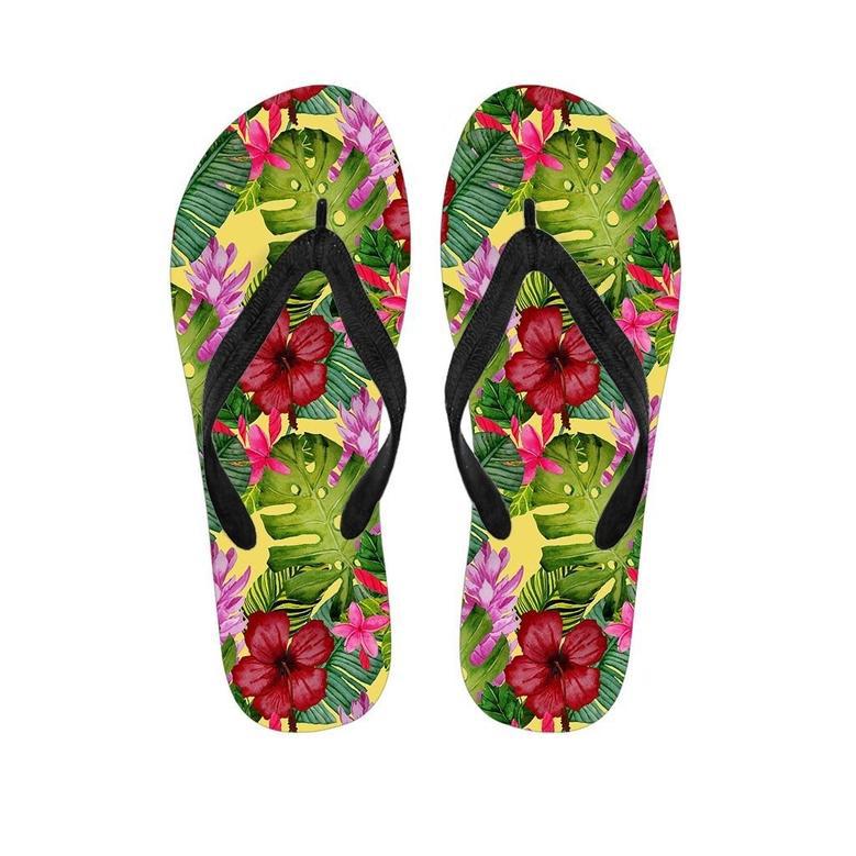 Watercolor Hibiscus Floral Hawaiian Print Men's Flip Flops