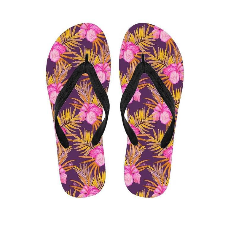 Watercolor Hibiscus Flower Hawaiian Print Men's Flip Flops