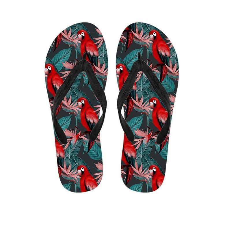 Watercolor Parrot Tropical Print Men's Flip Flops